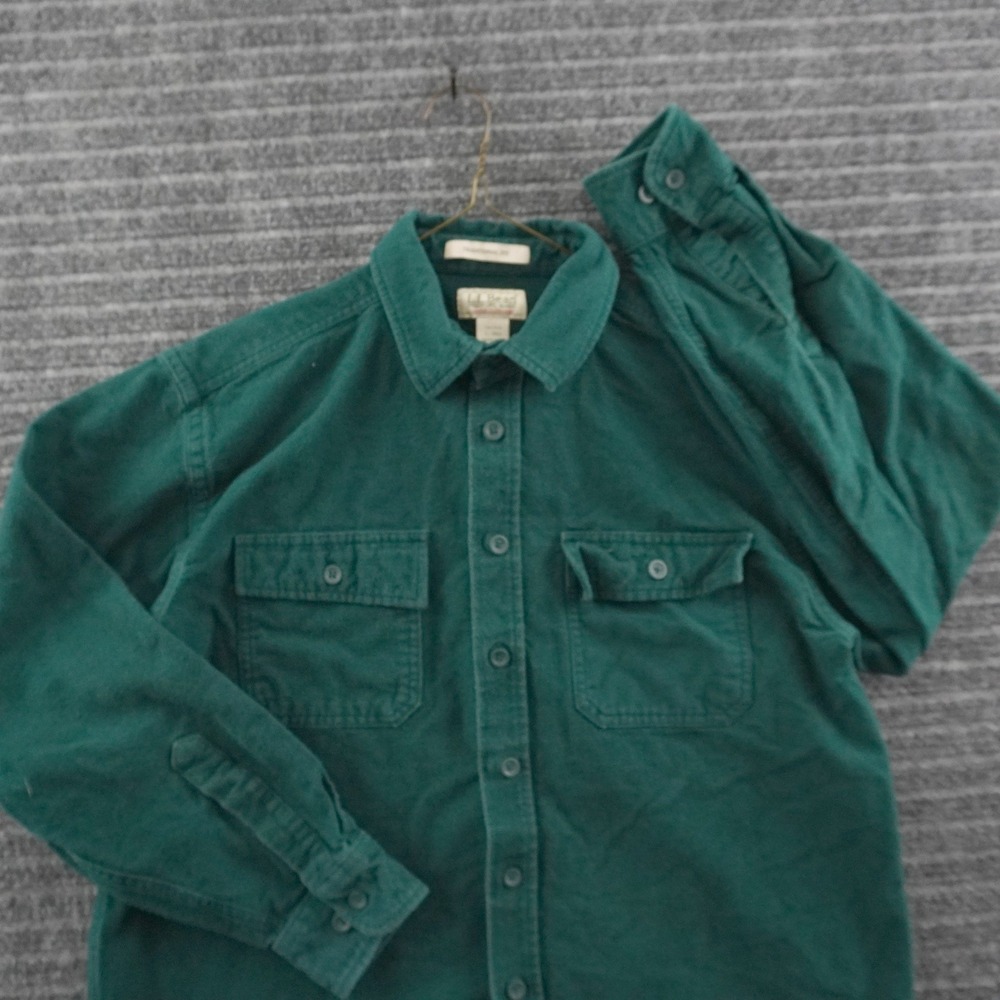 Vintage L.L. Bean Chamois Cloth Shirt Mens L Green Heavyweight Cotton Button Up
